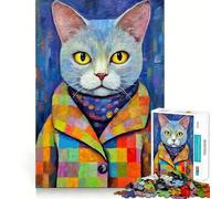 Rompecabezas de 1000 Piezas para Adultos Gato con Abrigo de Retazos,Juguete Decorativo para Construir,Juego de Paz,Regalo de cumpleaños (38x52cm)