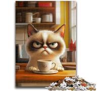 Rompecabezas de 1000 Piezas para Adultos, Gato con café, Juego Educativo Familiar, Toda la Familia para Mayores de 14 años, 50x75cm