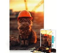 Rompecabezas de 1000 Piezas para Adultos Gato con Casco,diseño de Corte preciso,Juego de concentración,Regalo,Juego para el Tiempo Libre,Escena navideña (38x26cm)