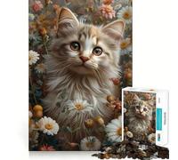 Rompecabezas de 1000 Piezas para Adultos Gato con Flores,Corte sin Costuras,Juego de resolución de Problemas,Juguete Casual,Escena navideña (38x26cm)