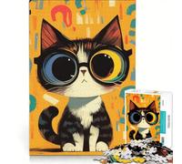 Rompecabezas de 1000 Piezas para Adultos: Gato con Gafas Grandes Juego de ingenio Corte de precisión Colección de Artistas Bellas Artes 50x75cm