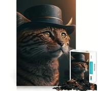 Rompecabezas de 1000 Piezas para Adultos Gato con Sombrero,Corte preciso,decoración,Juguete para Entrenar el Pensamiento,Juego de Ocio,Regalo Festivo (38x26cm)