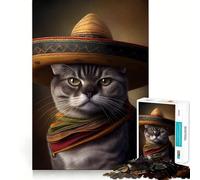 Rompecabezas de 1000 Piezas para Adultos Gato con Sombrero,diseño de Corte preciso,Juguete para ejercitar el Pensamiento,Ideal para el Tiempo Libre y como Regalo Festivo (50x75cm)