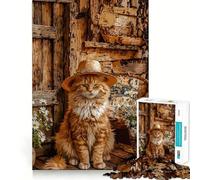 Rompecabezas de 1000 piezas para adultos Gato con sombrero y margaritas Diseño artístico de corte preciso Un desafío mental Un juego divertido para pasar el rato Regalo ideal para cumpleaños (50x75cm)