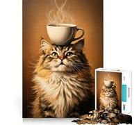 Rompecabezas de 1000 Piezas para Adultos Gato con Taza de café,diseño de Corte preciso,Ideal para Resolver Problemas Divertido Juego para el Tiempo Libre Decoración navideña (38x26cm)