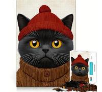 Rompecabezas de 1000 Piezas para Adultos Gato con Traje de Invierno,diseño de Corte Ajustado,Divertido Juego de ingenio,Ideal para el Tiempo Libre y como Actividad de cumpleaños (38x52cm)