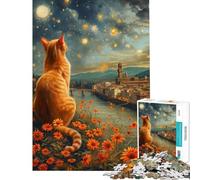 Rompecabezas de 1000 Piezas para Adultos Gato contemplando el Cielo Nocturno de Florencia Rompecabezas para Adultos Juegos Divertidos Difícil cumpleaños y Ocasiones Especiales