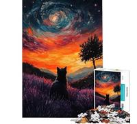 Rompecabezas de 1000 Piezas para Adultos Gato contemplando el Cielo Nocturno Juguetes adictivos para Cultivar la Paciencia Juego Familiar para aliviar el estrés Regalo de cumpleaños (Tamaño 38x52cm)