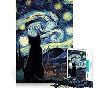 Rompecabezas de 1000 Piezas para Adultos Gato contemplando la Noche Estrellada Arte de Corte preciso Juego Creativo para ejercitar la Mente Divertido Juego de Ocio Regalo de cumpleaños (50x75cm)