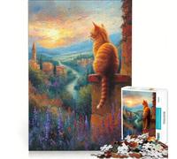 Rompecabezas de 1000 Piezas para Adultos: Gato contemplando un Paisaje Toscano Juego Imposible Interacción Entre Padres e Hijos Ideal para cumpleaños y Navidad 38x52cm