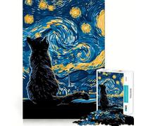 Rompecabezas de 1000 Piezas para Adultos Gato contemplando una Noche Estrellada Juguete Decorativo para Construir y concentrarse Juego de Paz Regalo de cumpleaños (38x52cm)