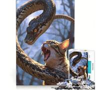 Rompecabezas de 1000 Piezas para Adultos: Gato contra Serpiente, Juego Educativo, desafío difícil, fortalece el Amor Entre Parejas 38x26cm