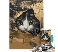 Rompecabezas de 1000 Piezas para Adultos Gato Curioso asomándose por una grieta Juego Educativo práctico y desafiante para Mayores de 14 años Tamaño 50x75cm