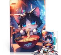 Rompecabezas de 1000 Piezas para Adultos Gato de Anime Comiendo Ramen Juegos de relajación Trato como Regalo para Toda la Familia 75x50cm