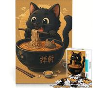Rompecabezas de 1000 Piezas para Adultos: Gato de Dibujos Animados Comiendo Ramen con un ratón Juguete Educativo Ideal para Relajarse y Disfrutar del Mundo Amantes