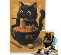 Rompecabezas de 1000 Piezas para Adultos: Gato de Dibujos Animados Comiendo Ramen con un ratón Juguete Educativo Ideal para Relajarse y Disfrutar del Mundo Amantes