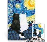 Rompecabezas de 1000 Piezas para Adultos Gato de la Noche Estrellada Juguetes de Bricolaje Interacción Entre Padres e Hijos 52x38cm