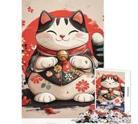 Rompecabezas de 1000 Piezas para Adultos: Gato de la Suerte con Kimono Floral Juguete Educativo Gran Regalo y Juguetes Juegos Familiares Entrena tu Cerebro y Tus Manos tamaño 38x52cm