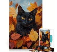Rompecabezas de 1000 Piezas para Adultos Gato de otoño Entre Hojas Juego de Corte Premium Actividad para la Mente Inteligente Tiempo de Paz y diversión Cumpleaños Arte y Juego (38x26cm)
