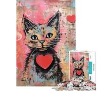 Rompecabezas de 1000 Piezas para Adultos Gato de San Valentín con corazón Ayuda a ejercitar el Cerebro Decoración para el hogar Juguete Educativo para Mayores de 14 años (50x75cm)