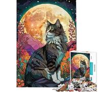 Rompecabezas de 1000 Piezas para Adultos Gato del Bosque Noruego con Jardín Nocturno un desafío Educativo para la decoración del hogar Juguetes para Mayores de 14 años Juego de Rompecabezas Incluido