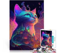 Rompecabezas de 1000 Piezas para Adultos Gato del Paisaje Juego desafiante y Juego Familiar con póster a Juego y Hoja de Trivia 75x50cm