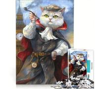 Rompecabezas de 1000 Piezas para Adultos: Gato Detective fumando en Pipa Juego práctico, Actividades Divertidas para Hacer en casa Hermoso diseño 50x75cm