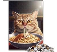 Rompecabezas de 1000 piezas para adultos: Gato divertido comiendo ramen. Rompecabezas de 1000 piezas para fomentar la unión familiar,regalo de decoración para el hogar,juego familiar (tamaño 26x38cm).