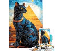 Rompecabezas de 1000 Piezas para Adultos Gato Egipcio con pirámides Difícil y desafiante Mejora la Memoria Juguete antiestrés para Mayores de 14 años (38x52cm)