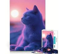 Rompecabezas de 1000 Piezas para Adultos Gato,Elegante Puesta de Sol,Juego de lógica de Ajuste, Juguete Divertido,Juego de Juego Libre,Regalo de cumpleaños (38x26cm)