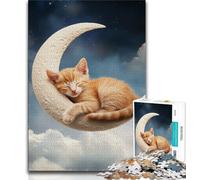 Rompecabezas de 1000 Piezas para Adultos Gato en la Luna, Ideal para Pasar el rato en casa con Piezas aleatorias Que se entrelazan (tamaño 38x26cm)