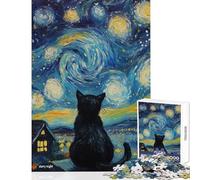 Rompecabezas de 1000 Piezas para Adultos Gato en la Noche Estrellada - Juego práctico Que Mejora la Memoria y es antiestrés Colección de Artistas Bellas Artes (38x52cm)