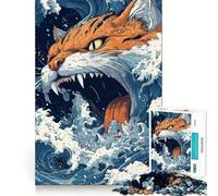 Rompecabezas de 1000 Piezas para Adultos Gato en Las Olas Juego de lógica de Ajuste Juguete Divertido Juego de Juego Libre Regalo de cumpleaños (38x52cm)