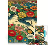 Rompecabezas de 1000 Piezas para Adultos Gato en un Campo de Flores,diseño de Corte preciso,Juego de concentración,Regalo,Juego de Ocio,Escena navideña (38x26cm)