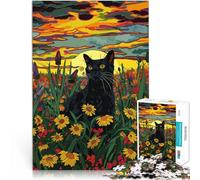 Rompecabezas de 1000 Piezas para Adultos “Gato en un Campo de Flores” Madera，para Mayores de 14 años Juguetes educativos Colección de Artistas, Bellas Artes。tamaño：50x75cm/19.68x29.52pulgada