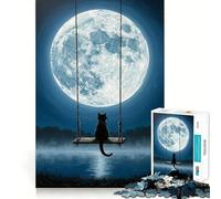 Rompecabezas de 1000 Piezas para Adultos Gato en un Columpio bajo la luz de la Luna Diseño de Corte Premium Juego Que estimula la Mente Diversión Garantizada Ideal para el Tiempo Libre Decoración