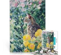 Rompecabezas de 1000 Piezas para Adultos Gato en un jardín Juego desafiante y Juego Familiar Trato como Regalo para Toda la Familia 38x26cm
