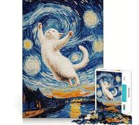 Rompecabezas de 1000 Piezas para Adultos Gato en un Paisaje Nocturno Estrellado Juguete Decorativo de construcción Juego de Paz Regalo de cumpleaños (38x26cm)