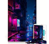 Rompecabezas de 1000 Piezas para Adultos Gato en una Calle mojada de neón,Paisaje Urbano,máquina expendedora,Arte de Corte Exacto,Juego Creativo para ejercitar la Mente,Juego de Ocio,Divertido,Regalo