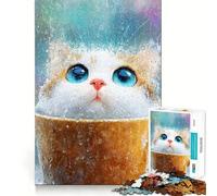 Rompecabezas de 1000 Piezas para Adultos Gato en una Taza en un día lluvioso Juego de ingenio para armar Regalo Ideal para Relajarse y Disfrutar en Navidad (38x52cm)