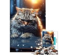 Rompecabezas de 1000 Piezas para Adultos Gato Enojado en el Agua Juguetes adictivos para Cultivar la Paciencia Juego de ingenio para divertirse en Familia Regalos para Hombres y Mujeres (38x26cm)