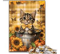 Rompecabezas de 1000 Piezas para Adultos: Gato Entre Girasoles, 26x38cm, Rompecabezas para Adultos, Juego Interactivo para Toda la Familia