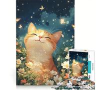 Rompecabezas de 1000 Piezas para Adultos Gato Feliz en un Campo de Flores Juegos educativos para Mejorar la Memoria cumpleaños y Navidad 50x75cm