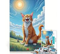 Rompecabezas de 1000 Piezas para Adultos Gato Feliz en un Prado Juegos educativos, difíciles y desafiantes 38x52cm