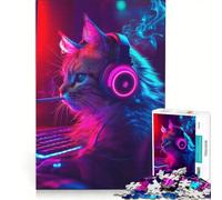 Rompecabezas de 1000 Piezas para Adultos Gato Gamer con Auriculares, Juegos educativos, desafiante para completar, Ideal para cumpleaños y Navidad 50x75cm