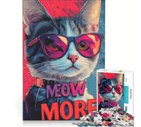 Rompecabezas de 1000 Piezas para Adultos: Gato Genial con Gafas de Sol y maullidos, Juego Educativo, difícil y desafiante, cumpleaños 38x52cm