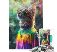 Rompecabezas de 1000 Piezas para Adultos Gato Genial con Tonos Tie-Dye Juguete Intelectual Juego Imposible Educativo Ideal para el Amigo Invisible (tamaño 38x26cm)