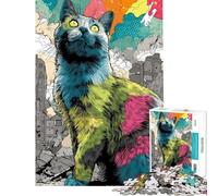 Rompecabezas de 1000 Piezas para Adultos Gato Gigante en un Paisaje Urbano Destruido Rompecabezas para Adolescentes Montaje de Patrones Difícil y desafiante Juego desafiante para Toda la Familia