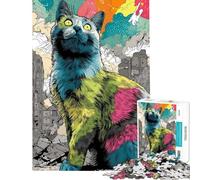 Rompecabezas de 1000 Piezas para Adultos Gato Gigante en un Paisaje Urbano Destruido Rompecabezas para Adolescentes Mejora la Memoria Desafío Educativo Juego de desafío único 50x75cm