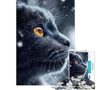 Rompecabezas de 1000 Piezas para Adultos Gato Gris con Ojo Dorado en la Nieve Ayuda a ejercitar el Cerebro Desafío difícil Juegos relajantes para Mayores de 14 años Juego de Rompecabezas Incluido